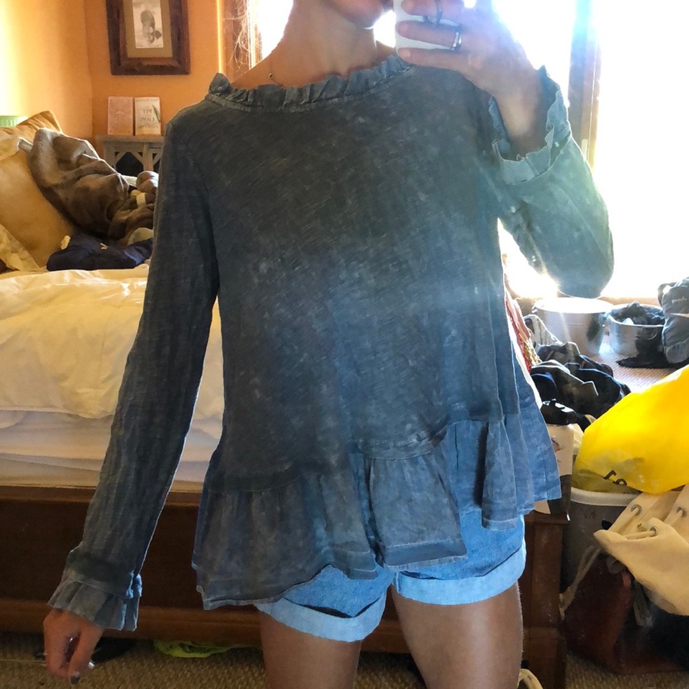 Altar’d State blue ruffle long sleeve top